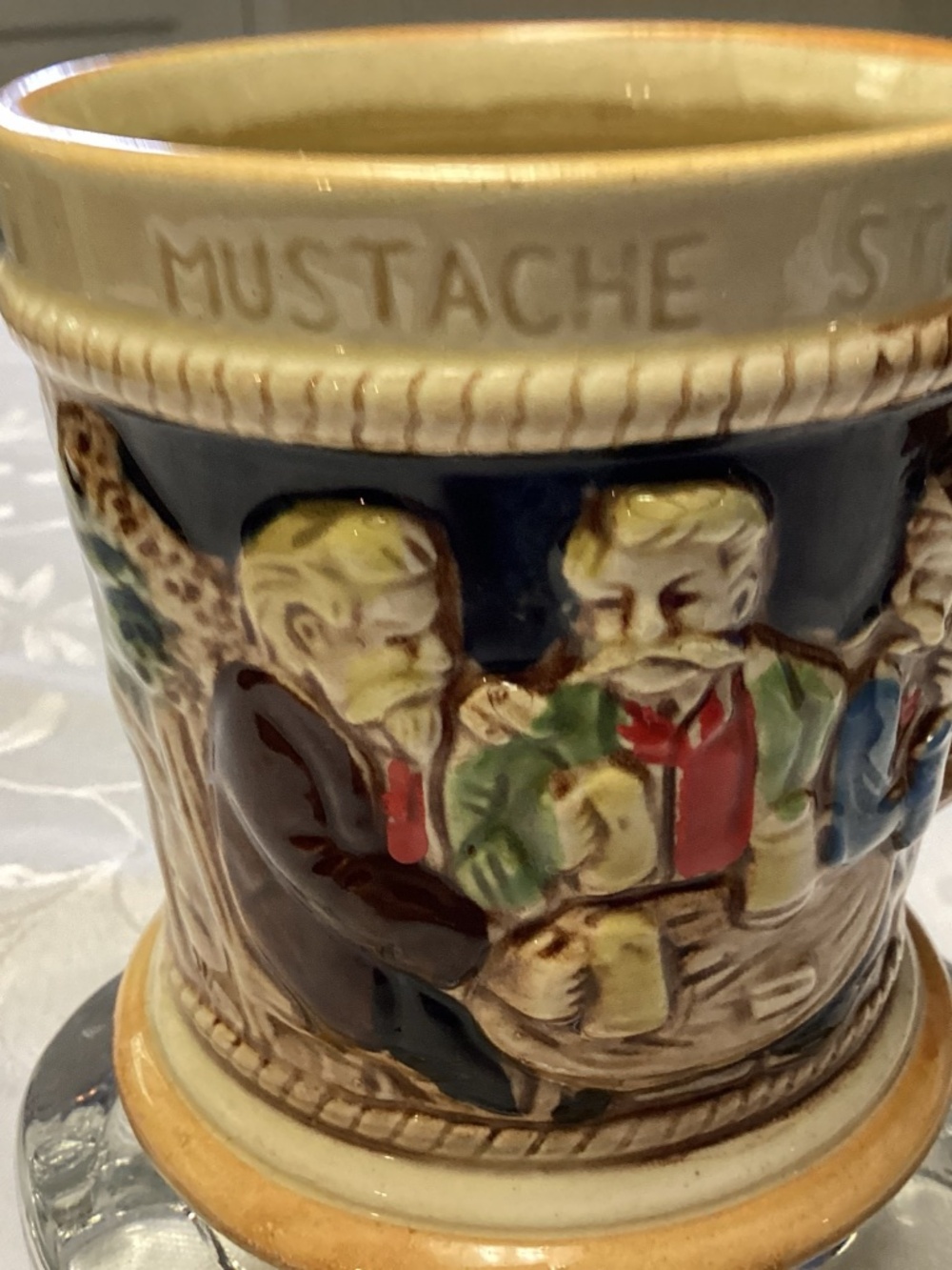 Mustache mug. German stein style older men with handle bars lol